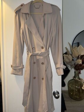 Elie Tahiti Classic Long Trench Coat in Light Beige